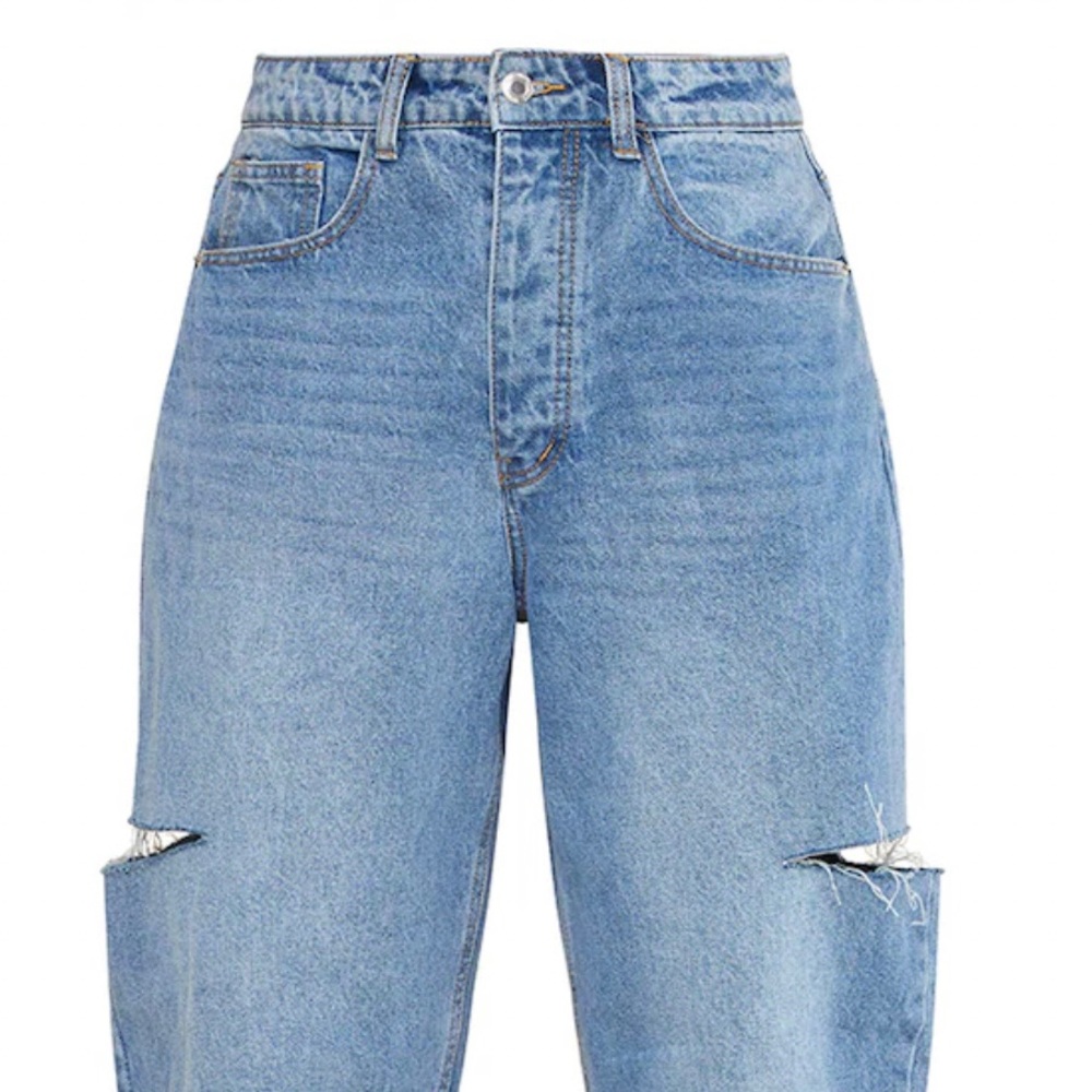 Mid Wash Thigh Split Baggy Boyfriend Jeans - Picture 4 of 16